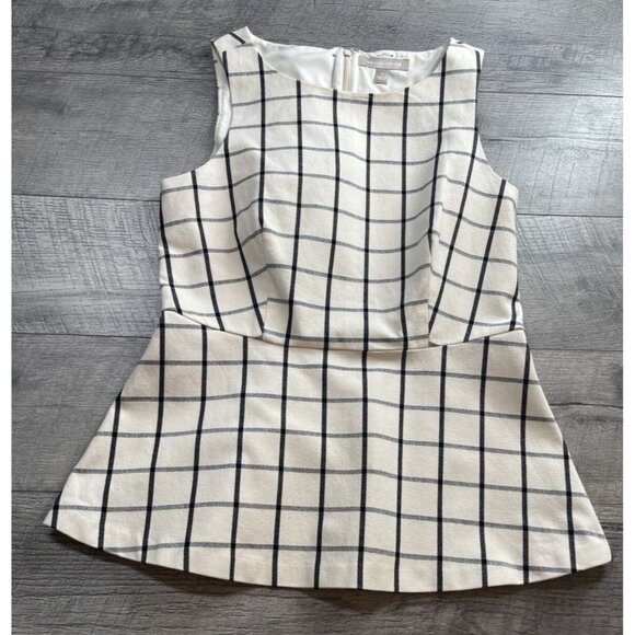 Banana Republic Blouse Womens 4 Beige Check Sleeveless Lined Zip Back Career Top - Picture 1 of 10